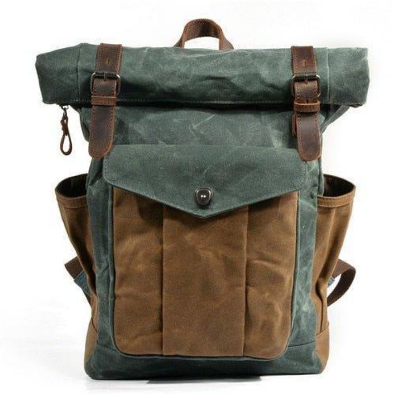 Vintage Roll Top Canvas Mochila Viagem Homens Mulheres