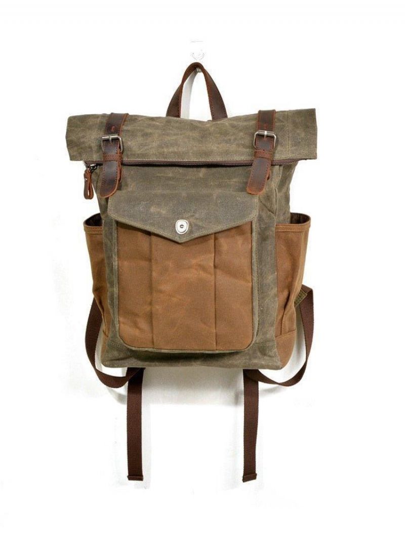 Vintage Roll Top Canvas Mochila Viagem Homens Mulheres