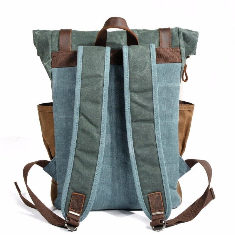 Vintage Roll Top Canvas Mochila Viagem Homens Mulheres