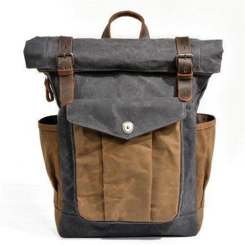 Vintage Roll Top Canvas Mochila Viagem Homens Mulheres