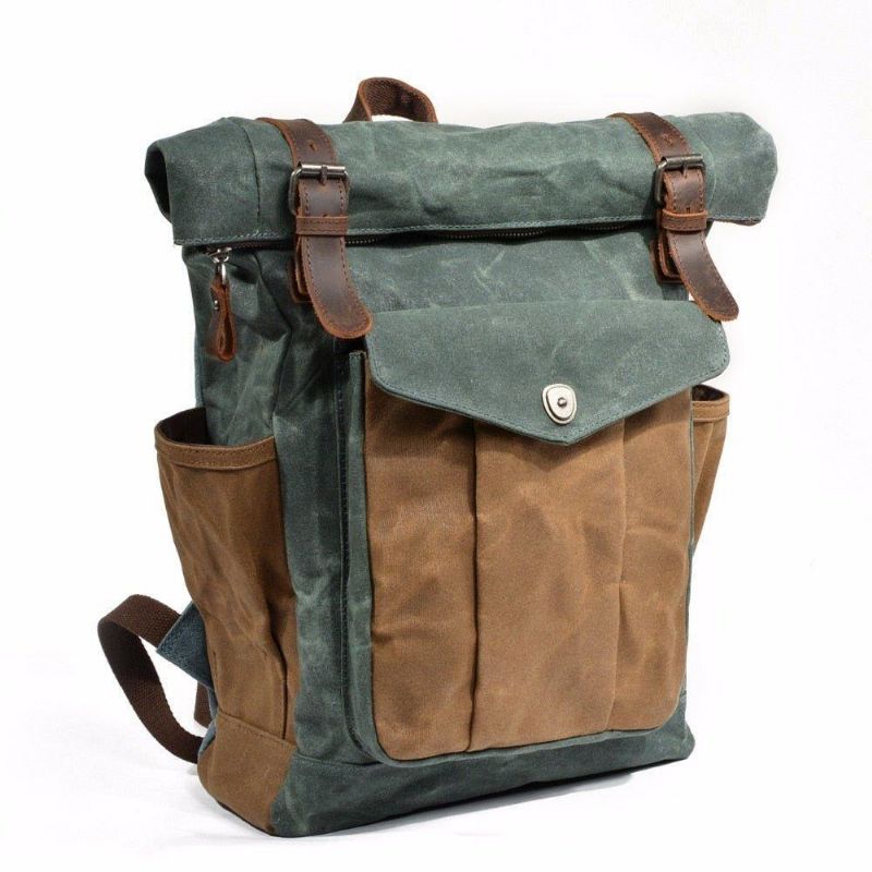 Vintage Roll Top Canvas Mochila Viagem Homens Mulheres