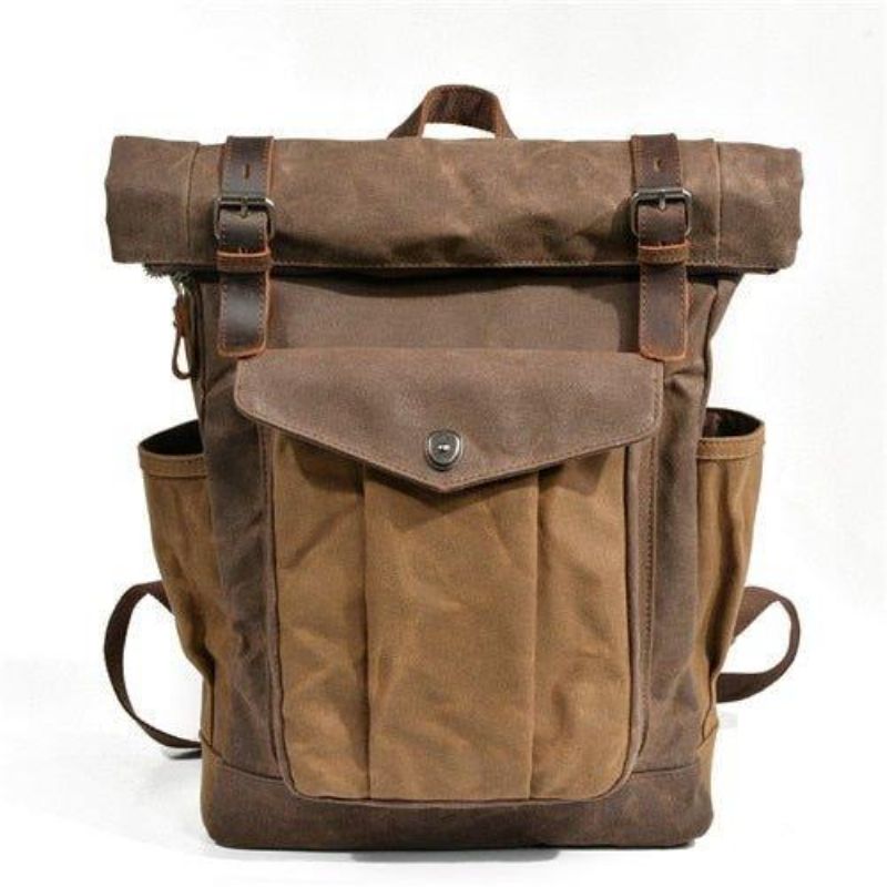 Vintage Roll Top Canvas Mochila Viagem Homens Mulheres